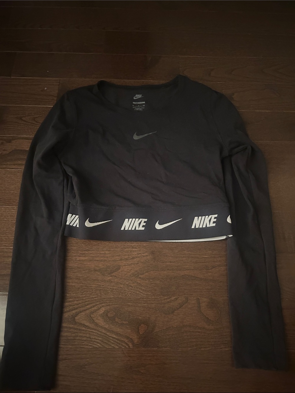 Nike Black Cropped Long Sleeve Top with Branded Hem
